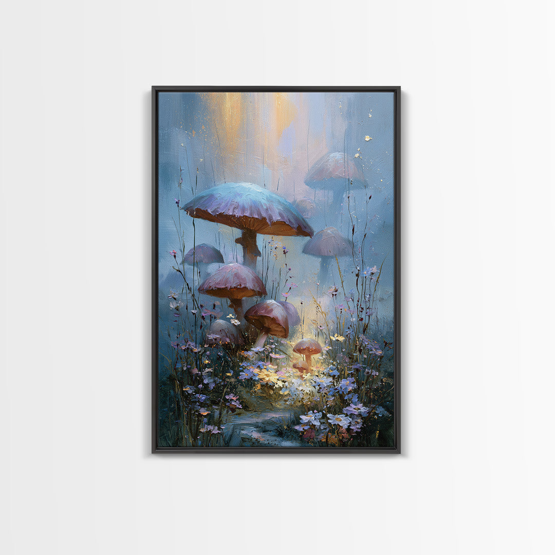 Fairy Ring of Mushrooms and Wildflowers Canvas Print, Fairy Tale Art, Folk Art, Living Room Decor, Fine Art, Storybook, FTA-2x3-77