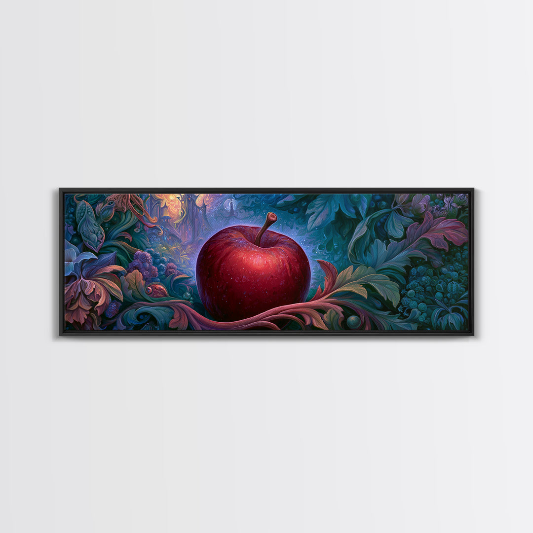 Enchanted Apple with Deep Red Shine Framed Canvas Print, Fairy Tale Art, Whimsical Wall Art, Living Room Decor, Storybook, FTA-3x1-12