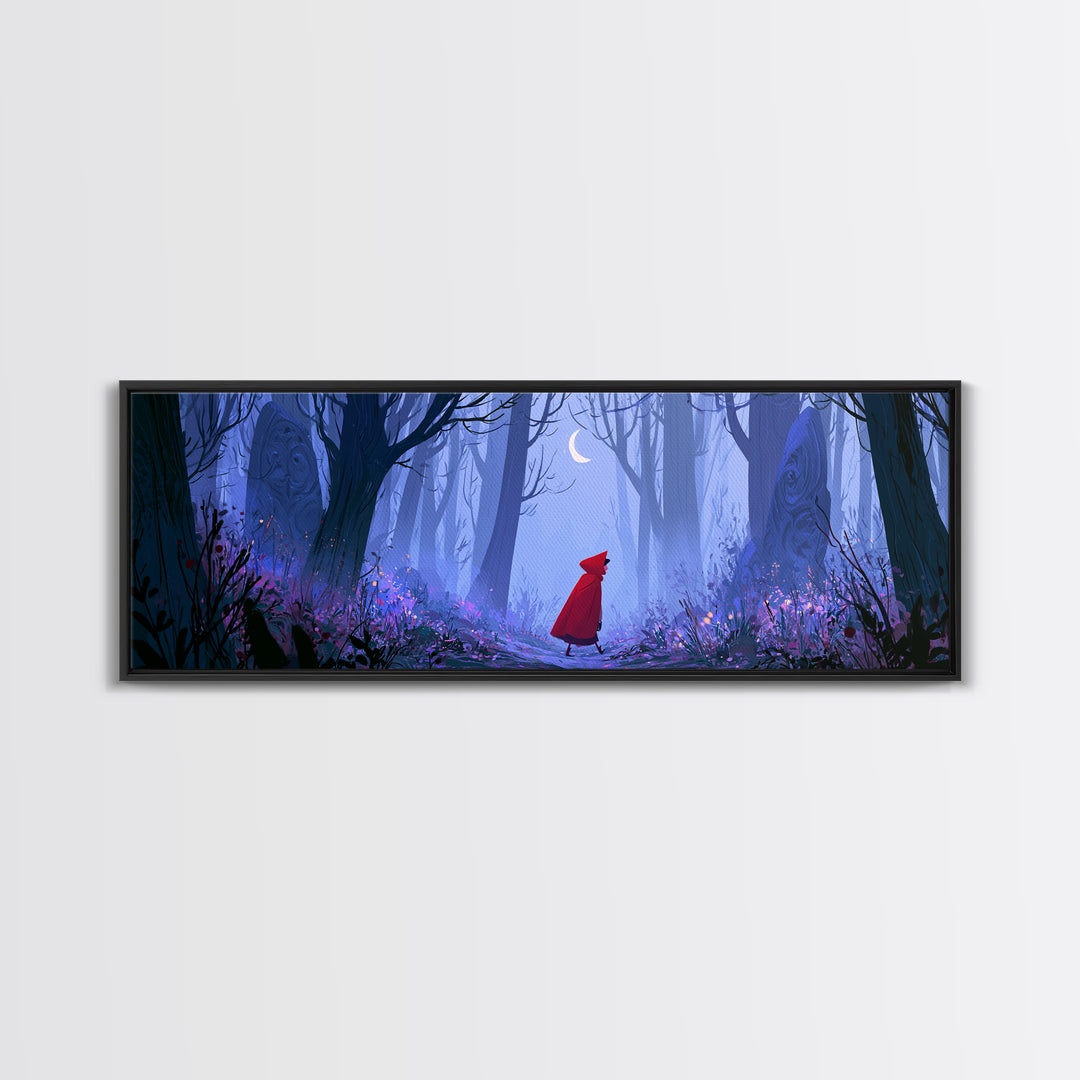 Red Cloak Figure Walking Through Dark Woods Canvas Print, Fairy Tale Art, Fairy Art, Living Room Decor, Fine Art, Storybook, FTA-3x1-24