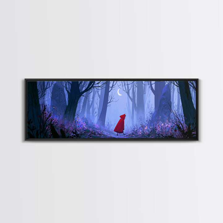 Red Cloak Figure Walking Through Dark Woods Canvas Print, Fairy Tale Art, Fairy Art, Living Room Decor, Fine Art, Storybook, FTA-3x1-24