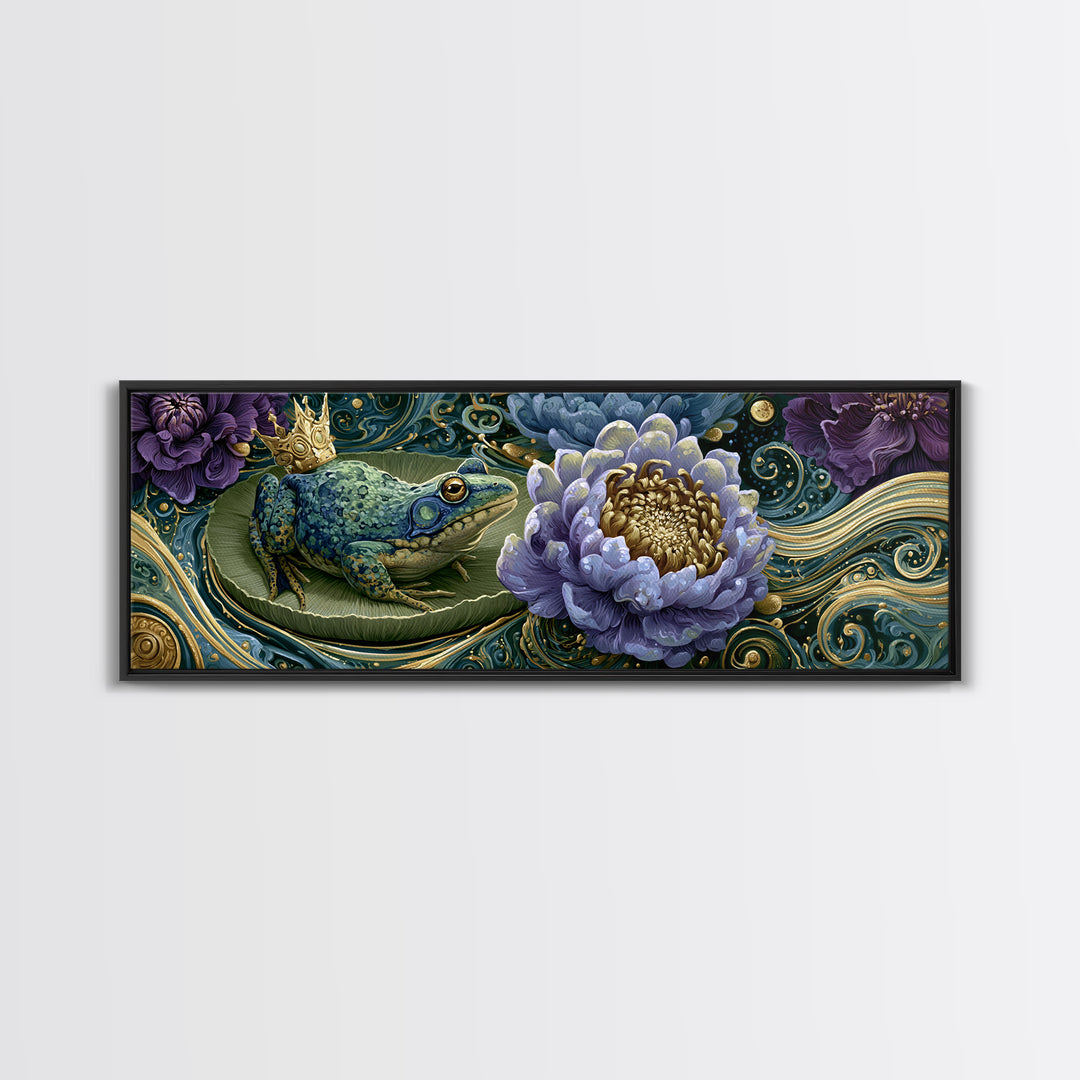 Frog Prince on a Lily Pad Canvas Print, Fairy Tale Art, Fine Art Print, Living Room Decor, Fine Art, Storybook, Painting, FTA-3x1-3
