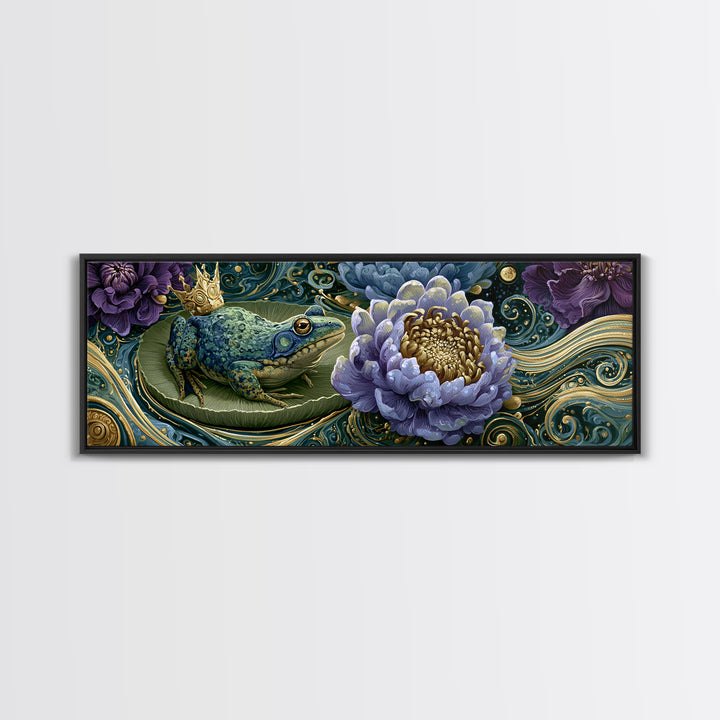 Frog Prince on a Lily Pad Canvas Print, Fairy Tale Art, Fine Art Print, Living Room Decor, Fine Art, Storybook, Painting, FTA-3x1-3