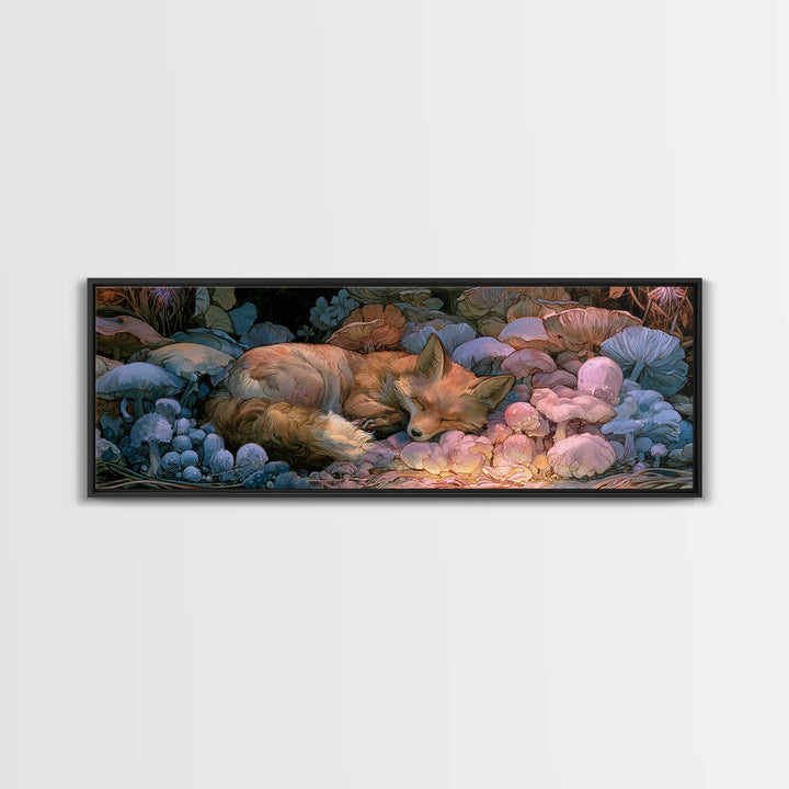 Sleeping Fox Beside a Magical Mushroom Ring Canvas Print, Fairy Tale Art, Printable Wall Art, Living Room Decor, Storybook, FTA-3x1-43