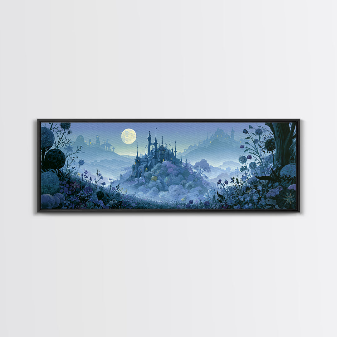 Storybook Castle on a Misty Hill Canvas Print, Fairy Tale Art, Whimsical Art, Living Room Decor, Fine Art, Storybook, FTA-3x1-66
