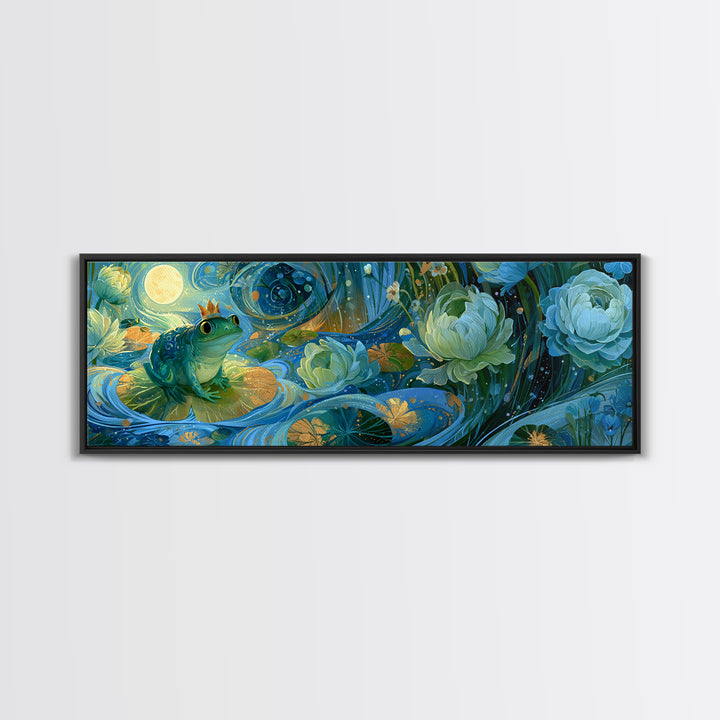 Frog Prince on a Lily Pad Canvas Print, Fairy Tale Art, Whimsical Decor, Living Room Decor, Storybook, Kids Room Decor, FTA-3x1-75