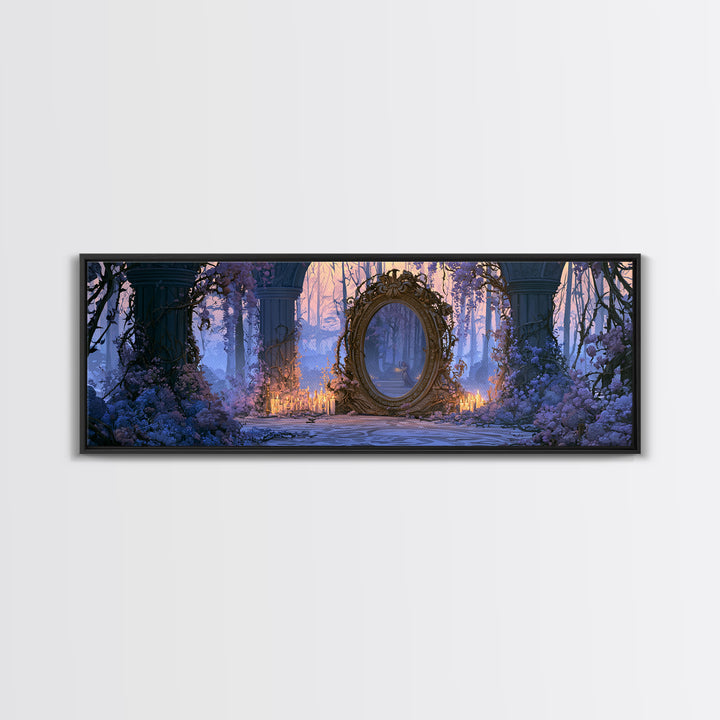 Magic Mirror Framed by Vines and Thorns Framed Canvas Print, Fairy Tale Art, Mixed Media Art, Living Room Decor, Storybook, FTA-3x1-77