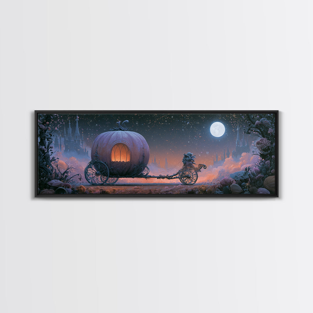 Pumpkin Carriage under Midnight Sky Canvas Print, Fairy Tale Art, Kids Room Art, Living Room Decor, Fine Art, Storybook, FTA-3x1-8