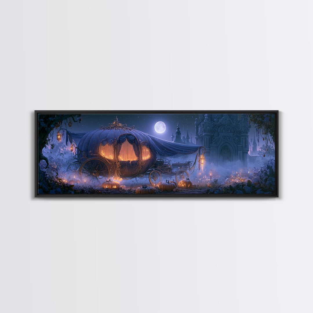 Pumpkin Carriage under Midnight Sky Canvas Print, Fairy Tale Art, Art Prints, Living Room Decor, Fine Art, Storybook, FTA-3x1-80