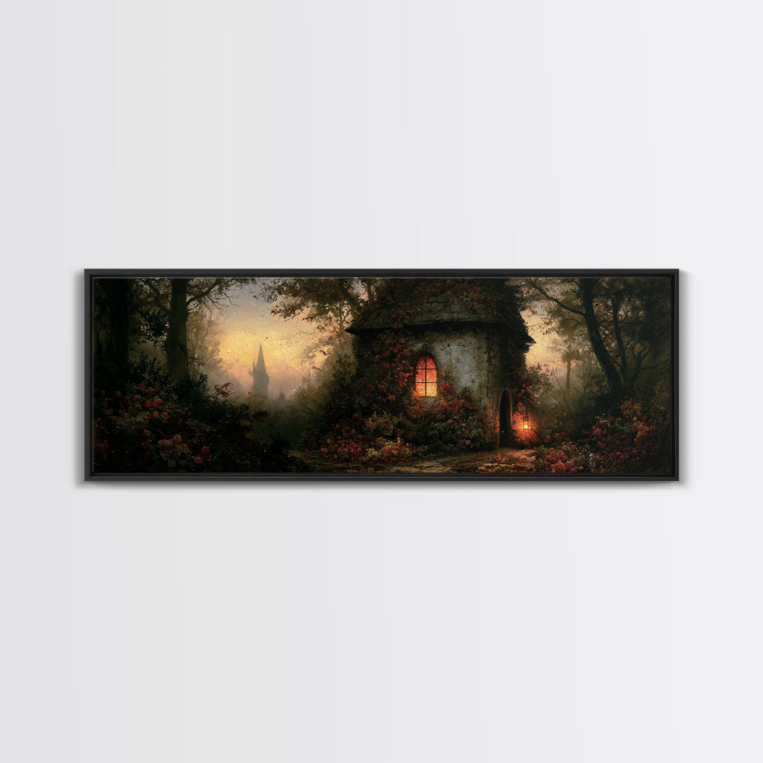 Rose Covered Tower Framed Canvas Print, Fairy Tale Art, Nursery Art, Living Room Decor, Fine Art, Storybook, Art Nouveau Print, FTA-3x1-82