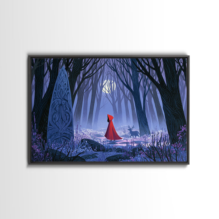 Red Cloak Figure Walking Through Dark Woods Canvas Print, Fairy Tale Art, Dark Art, Living Room Decor, Fine Art, Storybook, FTA-3x2-12