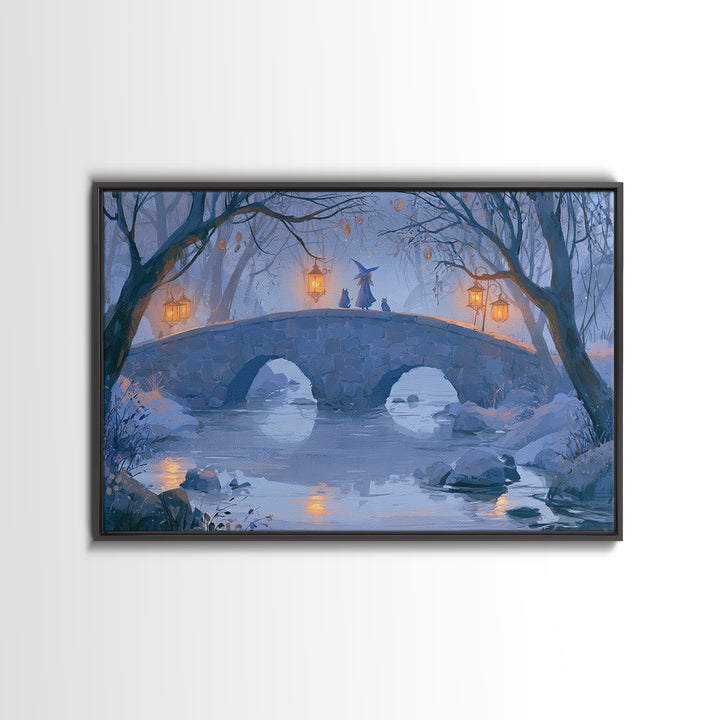 Lantern Lit Bridge Framed Canvas Print, Fairy Tale Art, Gallery Decor, Living Room Decor, Fine Art, Storybook, Wall Art, FTA-3x2-27