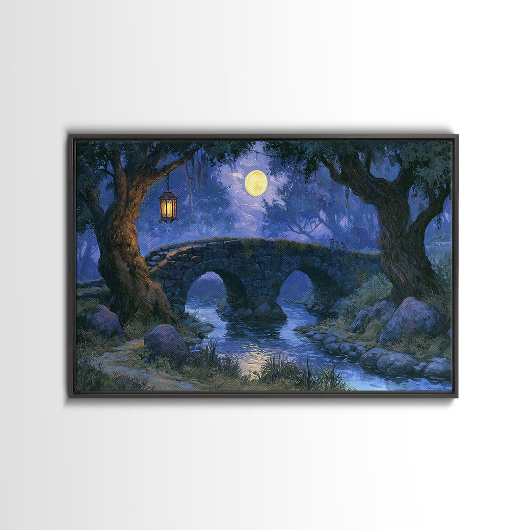 Lantern Lit Bridge Canvas Print, Fairy Tale Art, Whimsical Wall Art, Living Room Decor, Fine Art, Storybook, Luxury Decor, FTA-3x2-3