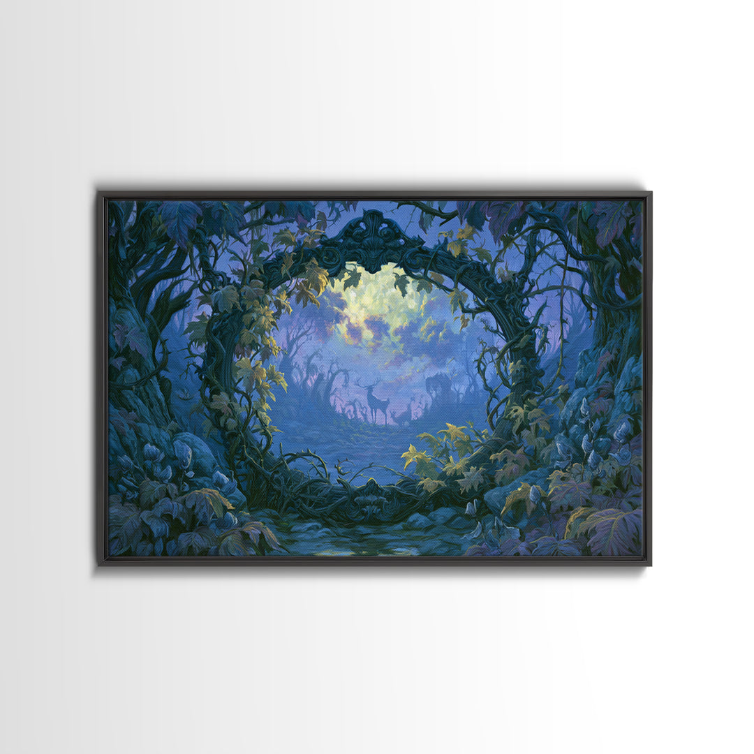 Magic Mirror Framed by Vines and Thorns Canvas Print, Fairy Tale Art, Art Nouveau Print, Living Room Decor, Storybook, FTA-3x2-41