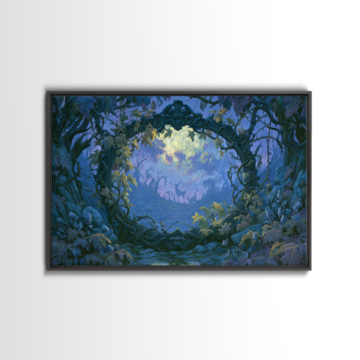 Magic Mirror Framed by Vines and Thorns Canvas Print, Fairy Tale Art, Art Nouveau Print, Living Room Decor, Storybook, FTA-3x2-41