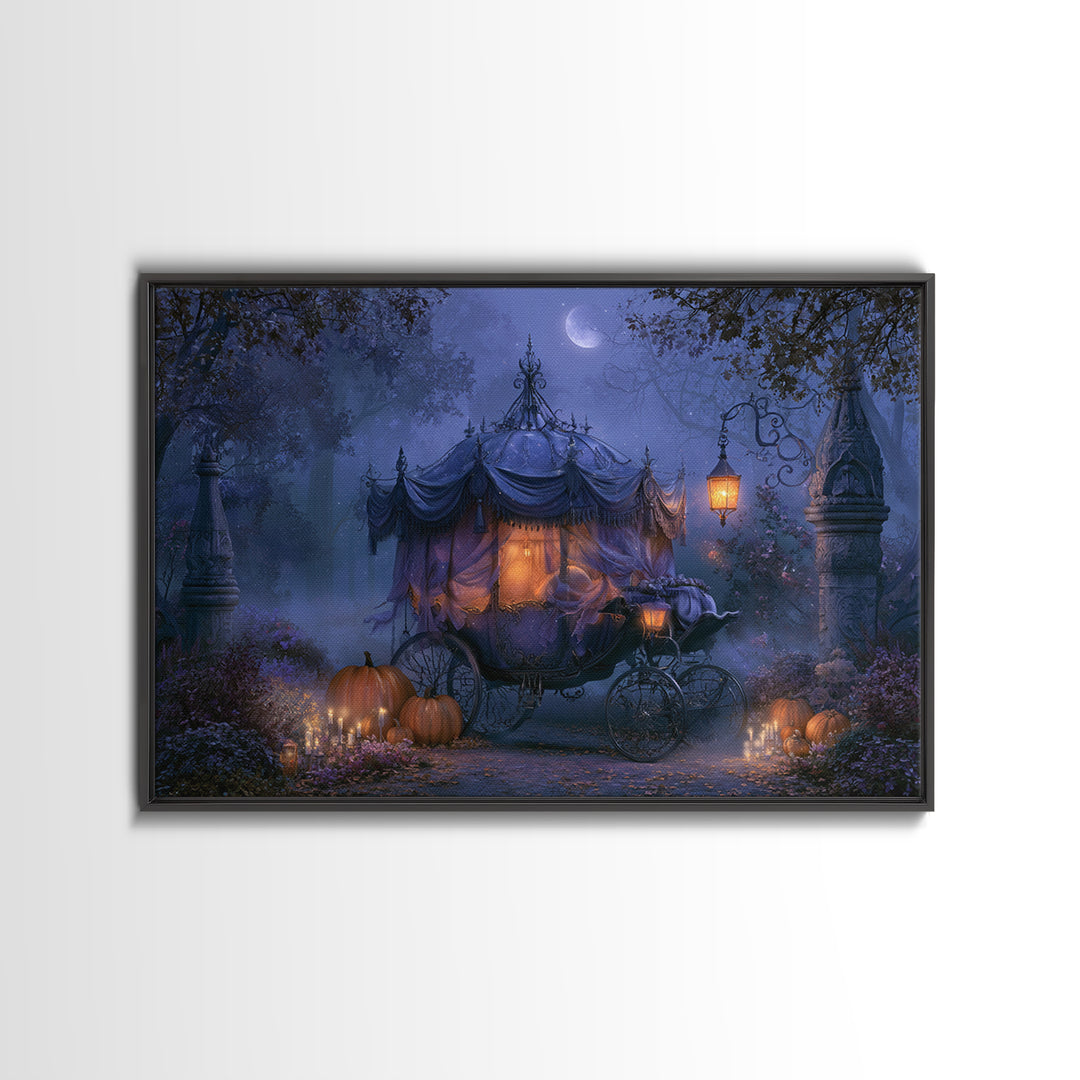 Pumpkin Carriage under Midnight Sky Canvas Print, Fairy Tale Art, Minimalist Decor, Living Room Decor, Fine Art, Storybook, FTA-3x2-68