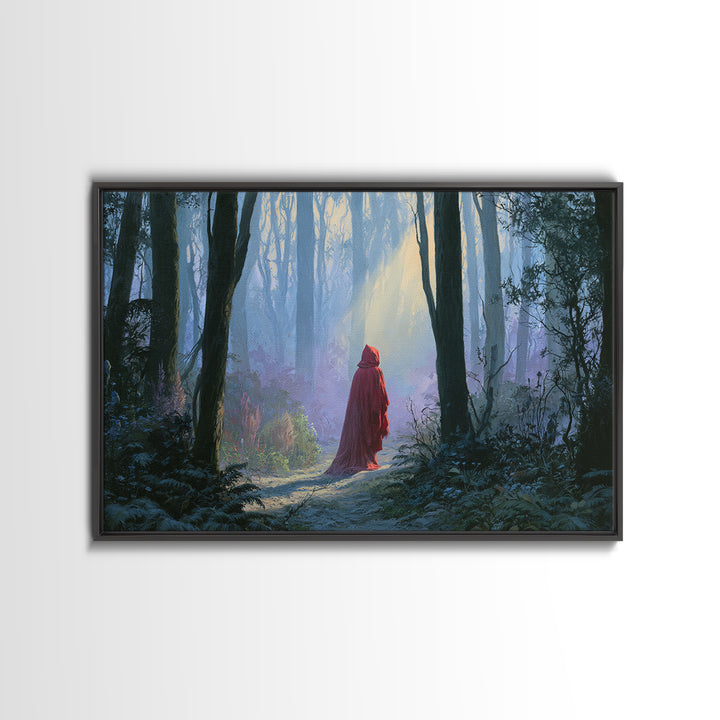 Red Cloak Figure Walking Through Dark Woods Canvas Print, Fairy Tale Art, Wall Decor, Living Room Decor, Fine Art, Storybook, FTA-3x2-84