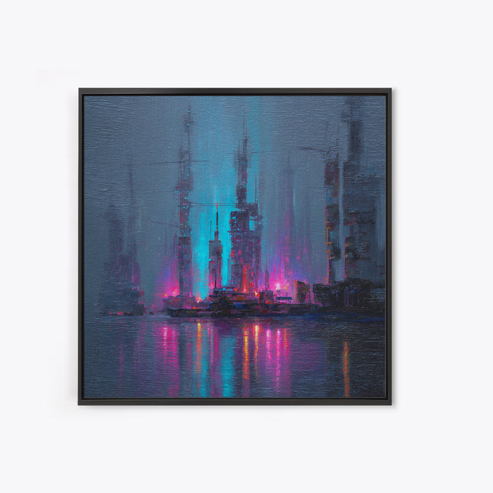 Bioluminescent Garden in a Future Habitat Framed Canvas Print, Futuristic Art, Modern Wall Decor, Living Room Decor, Future, FUT-1x1-100