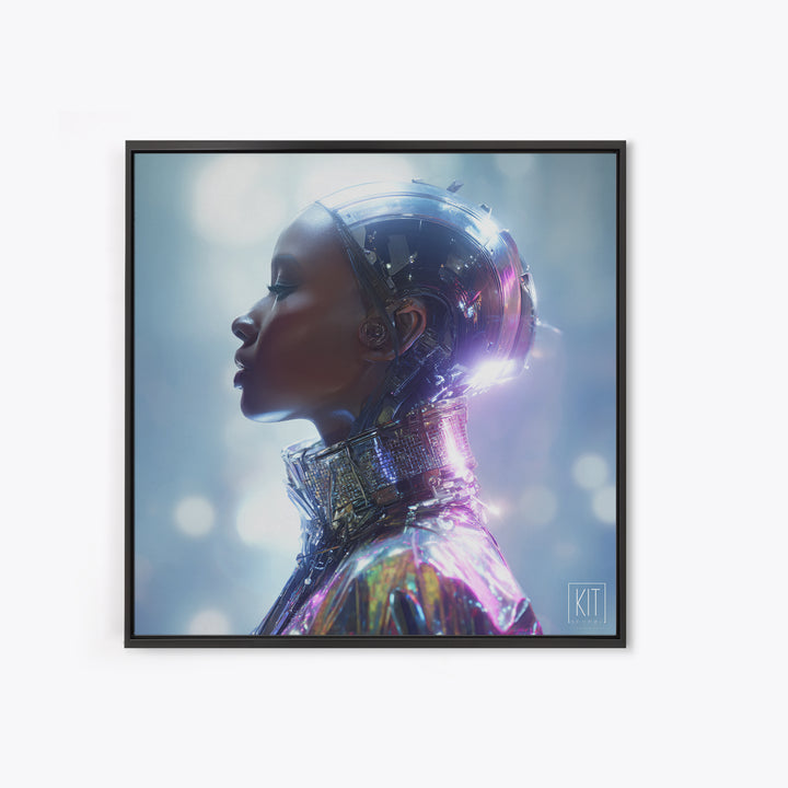 Futuristic Fashion Portrait Framed Canvas Print, Futuristic Art, Ai Art, Living Room Decor, Fine Art, Future, Digital Poster, FUT-1x1-33