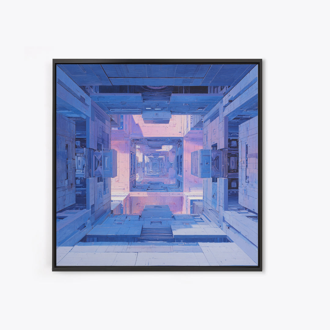 White and Blue Utopian Megastructure Canvas Print, Futuristic Art, Canvas Wall Art, Living Room Decor, Watercolor Art, Future, FUT-1x1-36