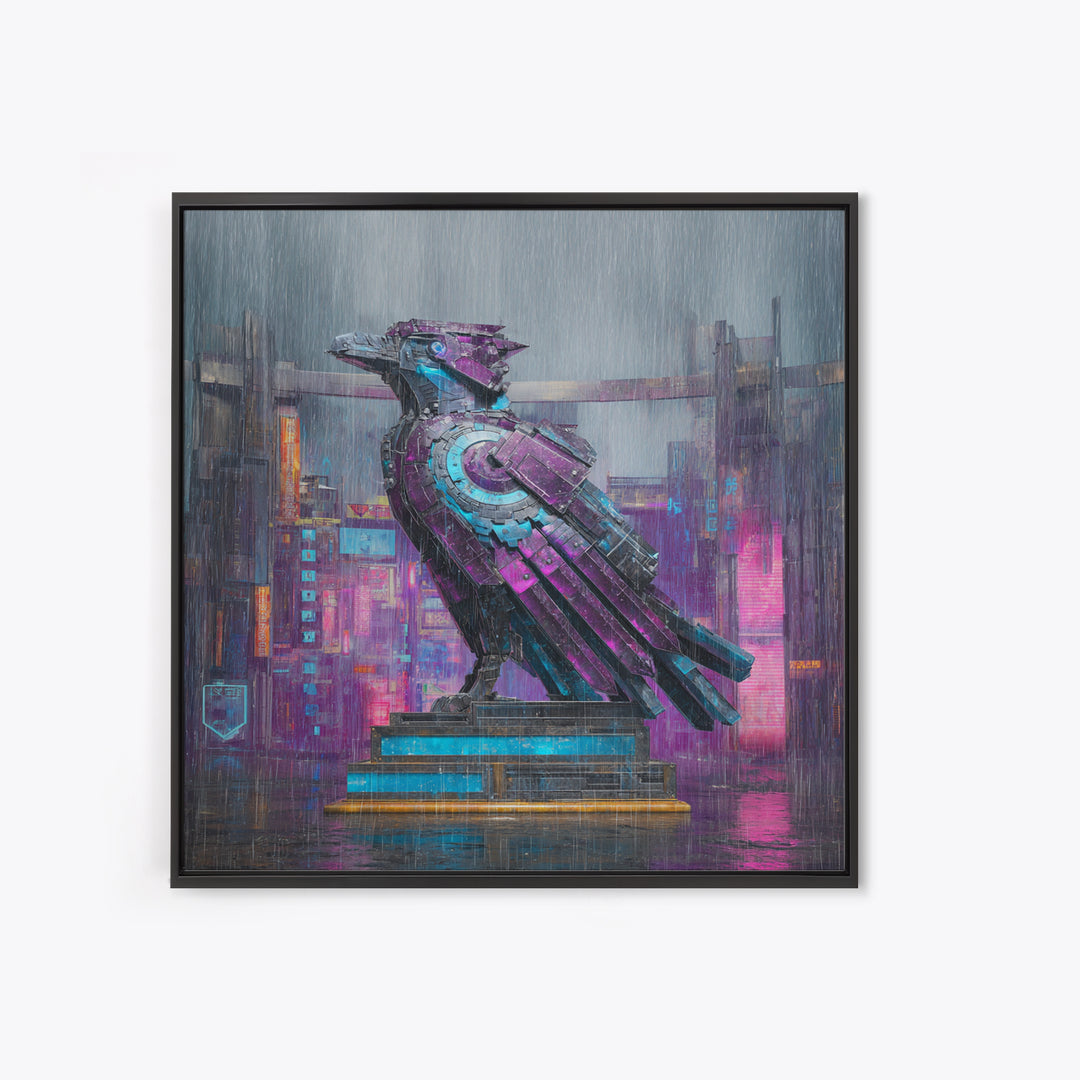 Futurist Bird Made of Panels and Light Framed Canvas Print, Futuristic Art, Statement Artwork, Living Room Decor, Future, FUT-1x1-46
