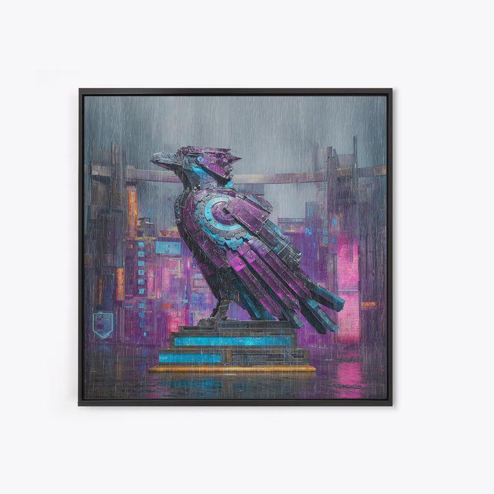 Futurist Bird Made of Panels and Light Framed Canvas Print, Futuristic Art, Statement Artwork, Living Room Decor, Future, FUT-1x1-46