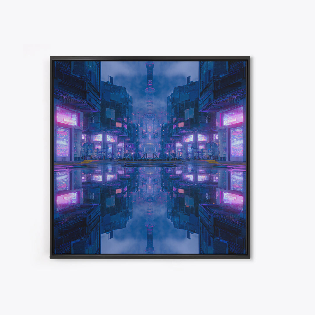 Bioluminescent Garden in a Future Habitat Framed Canvas Print, Futuristic Art, Landscape Art, Living Room Decor, Watercolor Art, FUT-1x1-52