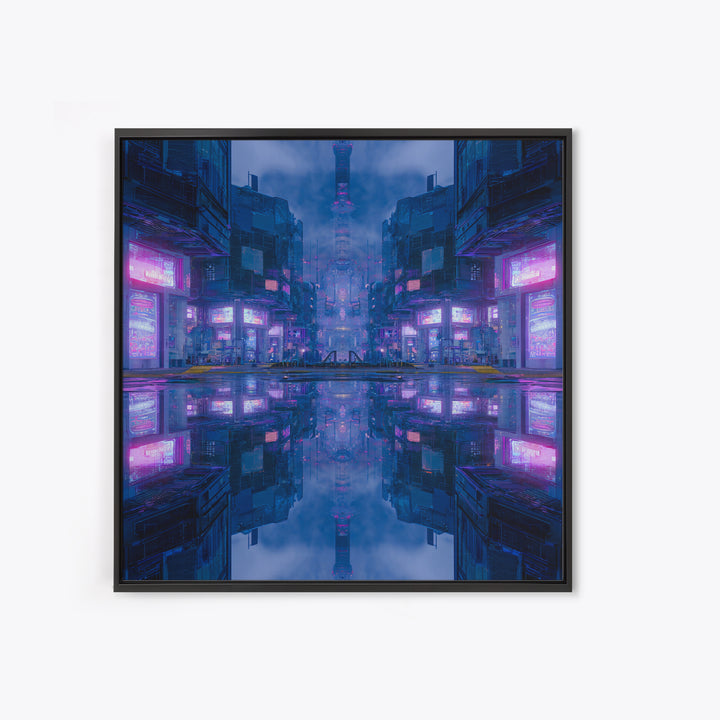 Bioluminescent Garden in a Future Habitat Framed Canvas Print, Futuristic Art, Landscape Art, Living Room Decor, Watercolor Art, FUT-1x1-52