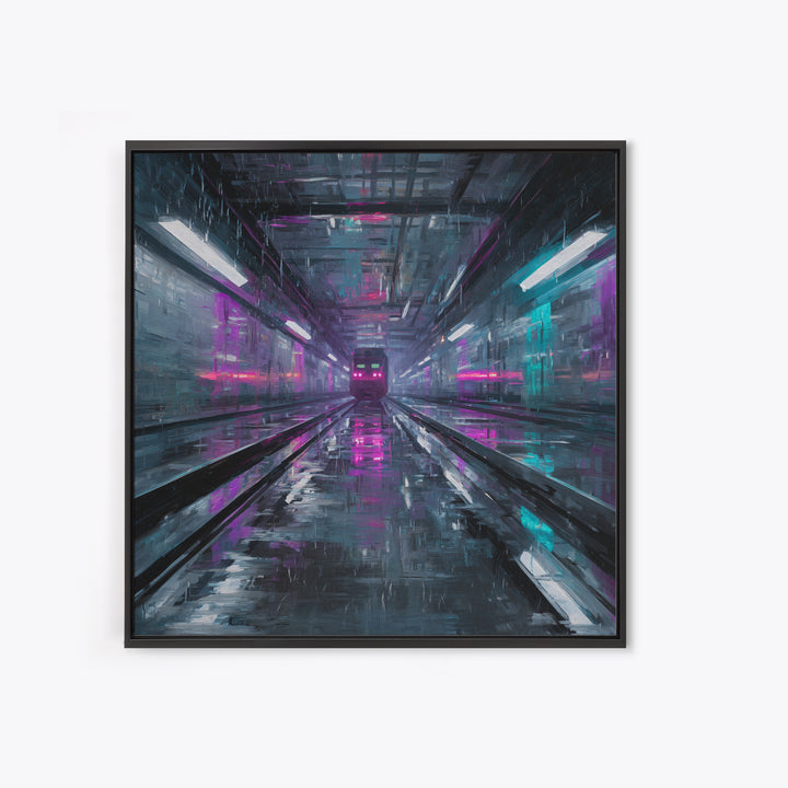 Transparent Train Speeding Through Light Tunnels Canvas Print, Futuristic Art, Statement Artwork, Living Room Decor, Future, FUT-1x1-59