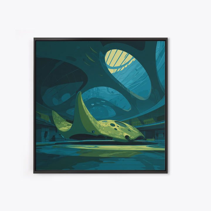 Future Ocean Lab Framed Canvas Print, Futuristic Art, Boho Decor, Living Room Decor, Oil Painting, Future, Mid Century Modern, FUT-1x1-63