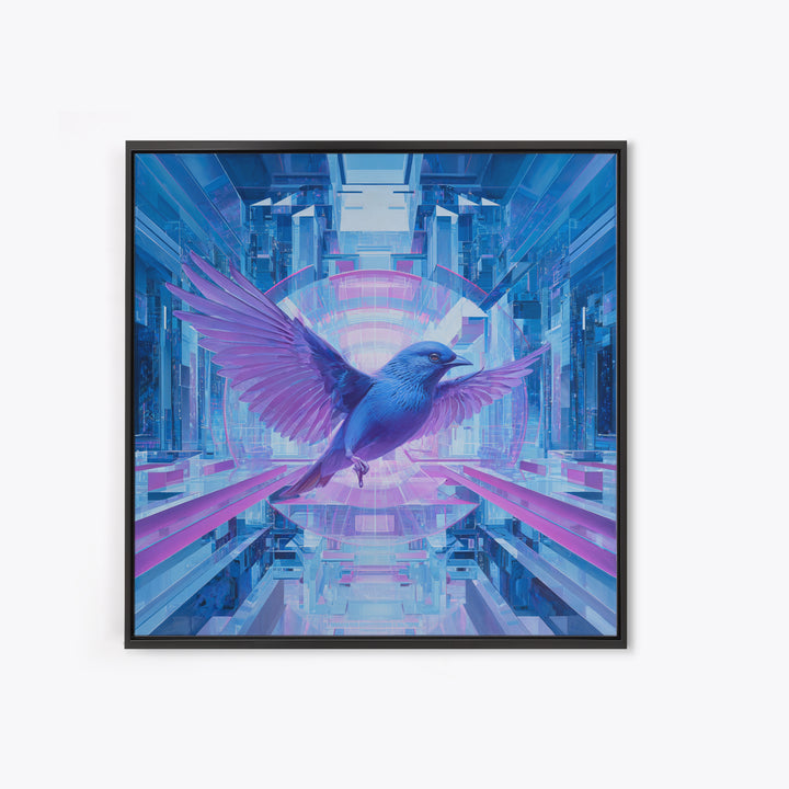 Futurist Bird Made of Panels and Light Framed Canvas Print, Futuristic Art, Statement Artwork, Living Room Decor, Future, FUT-1x1-70