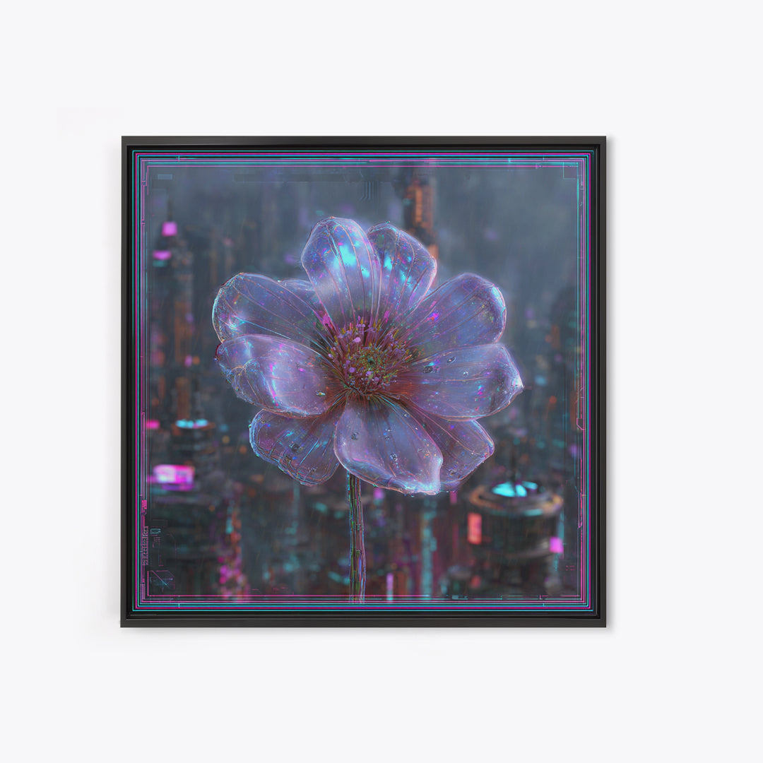Holographic Flower Rendered Framed Canvas Print, Futuristic Art, Home Decor, Living Room Decor, Future, Unique Wall Art, FUT-1x1-78