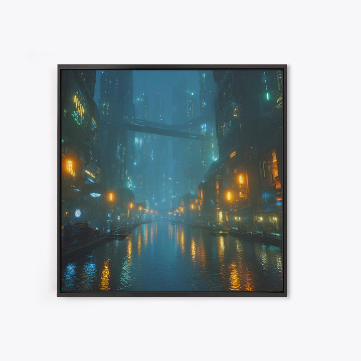 Orbital City Ring Around a Blue Planet Canvas Print, Futuristic Art, Wall Decor, Living Room Decor, Oil Painting, Future, FUT-1x1-82
