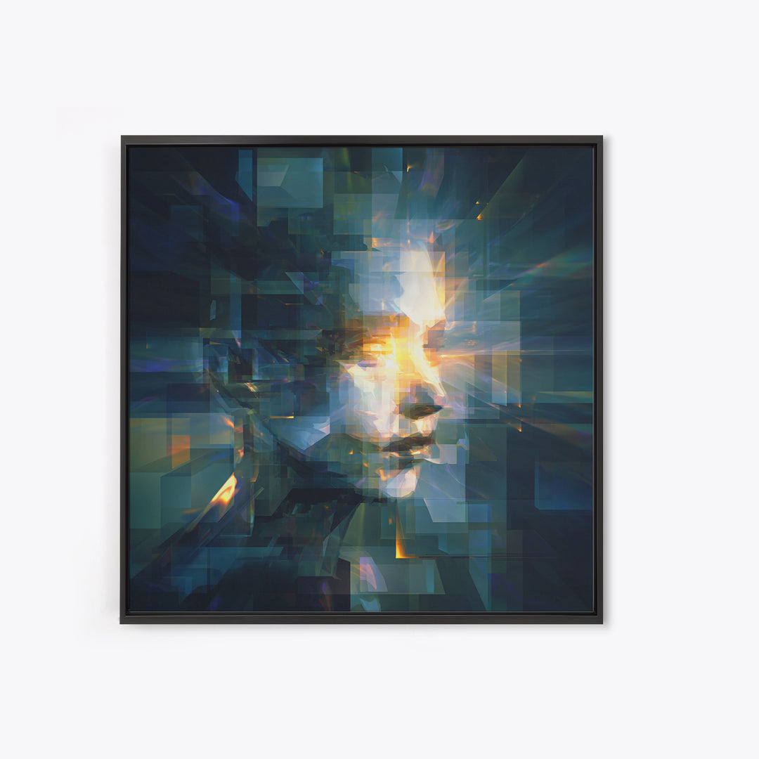 Abstract Ai Face Formed from Light Fragments Canvas Print, Futuristic Art, Printable Wall Art, Living Room Decor, Future, FUT-1x1-98