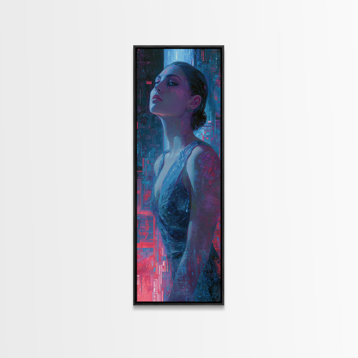 Bioluminescent Garden in a Future Habitat Canvas Print, Futuristic Art, Modern Wall Decor, Living Room Decor, Oil Painting, FUT-1x3-40