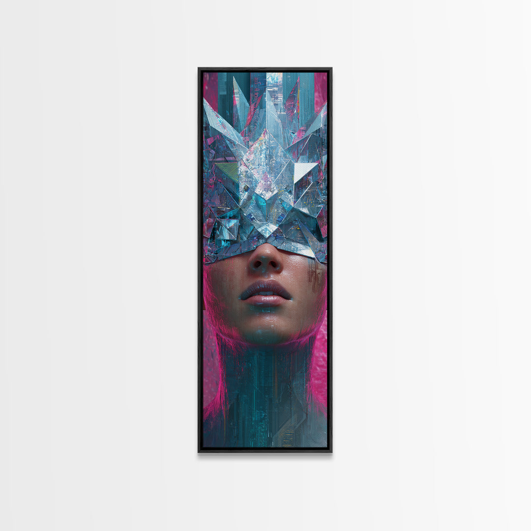 Ai Generated Mask Framed Canvas Print, Futuristic Art, Victorian Decor, Living Room Decor, Oil Painting, Future, FUT-1x3-52