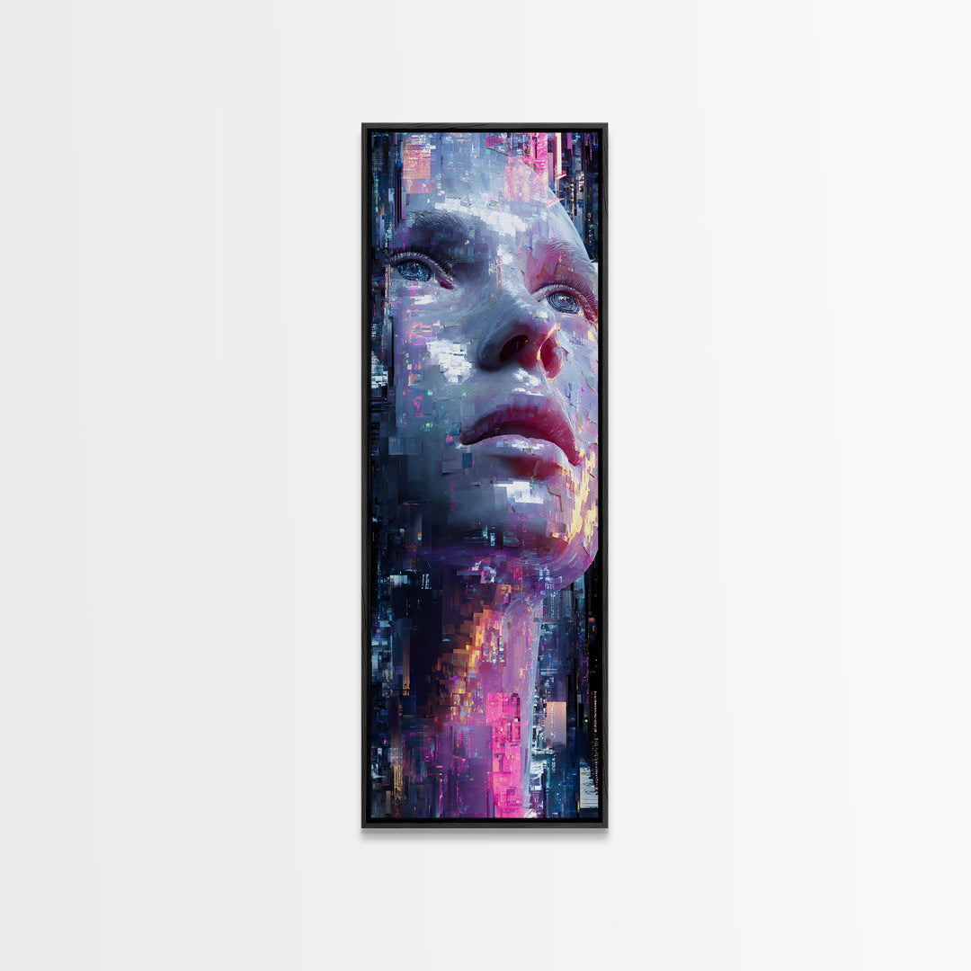 Abstract Ai Face Formed from Light Fragments Framed Canvas Print, Futuristic Art, Digital Art, Living Room Decor, Future, FUT-1x3-62