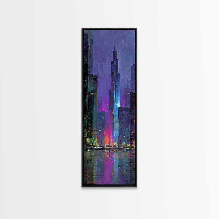 Sleek Chrome City Skyline Canvas Print, Futuristic Art, Digital Art Print, Living Room Decor, Abstract Art, Future, FUT-1x3-85