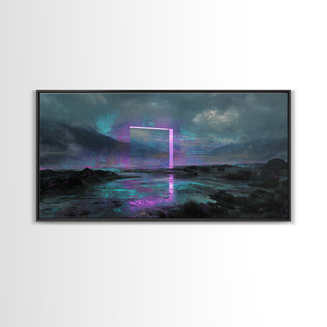 Glowing Geometric Portal Framed Canvas Print, Futuristic Art, Canvas Wall Art, Living Room Decor, Future, Steampunk Decor, FUT-2x1-34