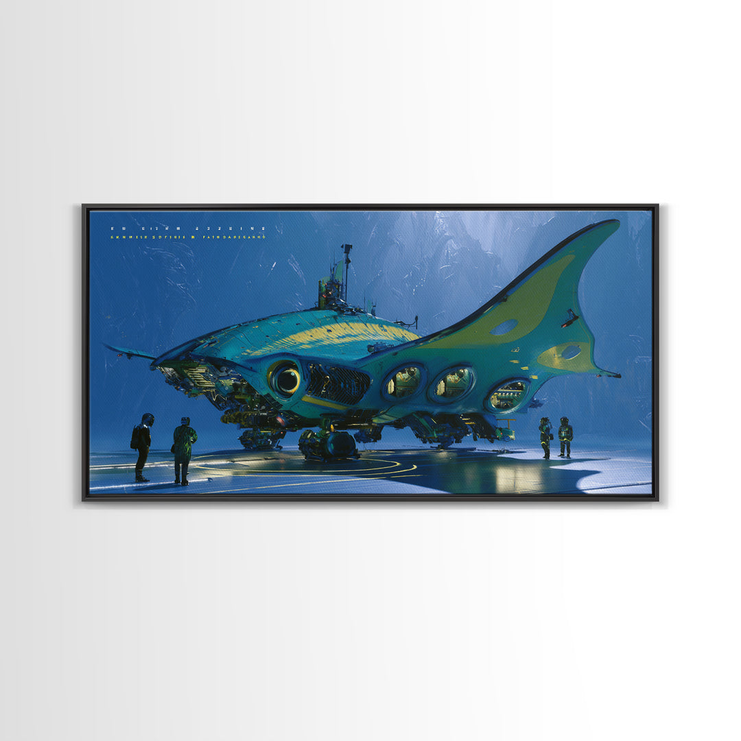 Future Ocean Lab Framed Canvas Print, Futuristic Art, Printable Wall Art, Living Room Decor, Fine Art, Future, Landscape Art, FUT-2x1-35