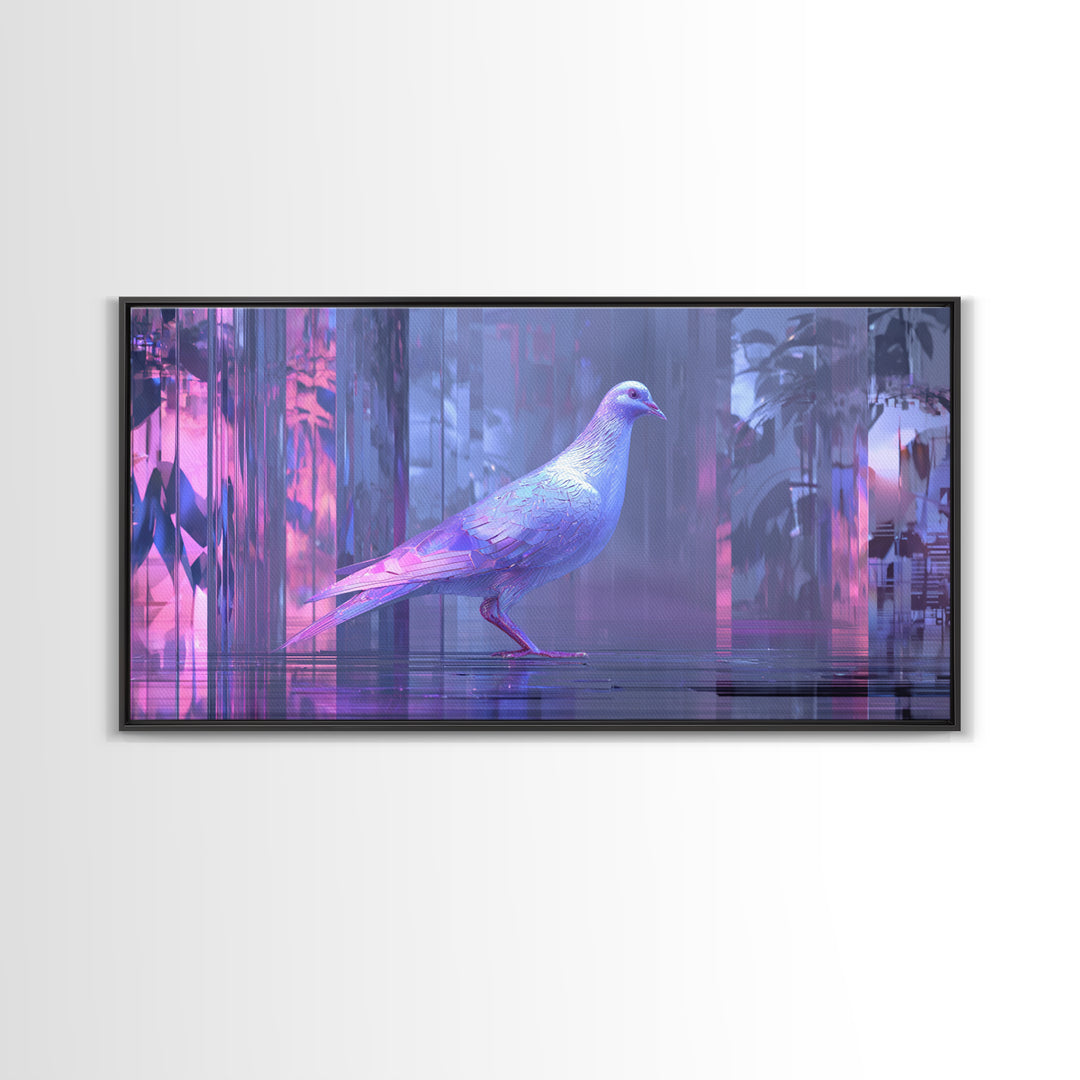 Futurist Bird Made of Panels and Light Framed Canvas Print, Futuristic Art, Digital Art, Living Room Decor, Fine Art, Future, FUT-2x1-42