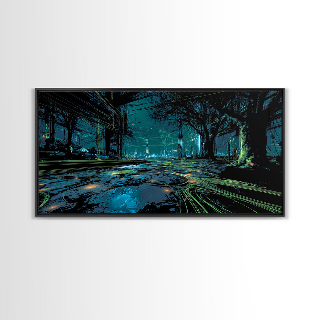 Bioluminescent Garden in a Future Habitat Canvas Print, Futuristic Art, Living Room Decor, Watercolor Art, Future, FUT-2x1-48