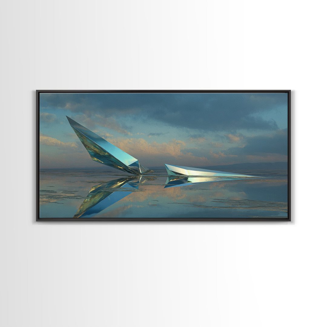 Chrome Abstract Sculpture Canvas Print, Futuristic Art, Unique Home Decor, Living Room Decor, Abstract Art, Future, FUT-2x1-63