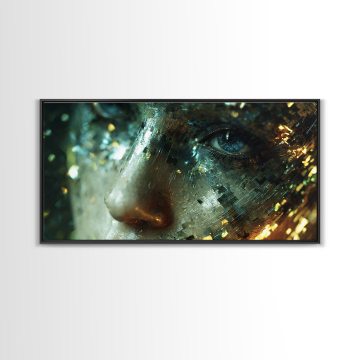 Abstract Ai Face Formed from Light Fragments Canvas Print, Futuristic Art, Extra Large Wall Art, Living Room Decor, Future, FUT-2x1-70