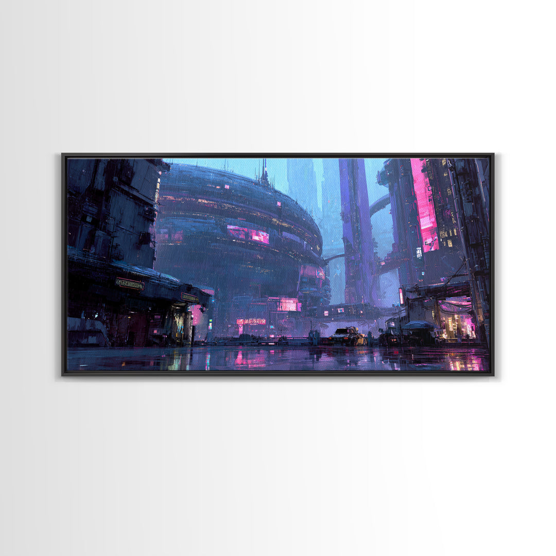 Orbital City Ring Around a Blue Planet Canvas Print, Futuristic Art, Unique Wall Art, Living Room Decor, Fine Art, Future, FUT-2x1-78