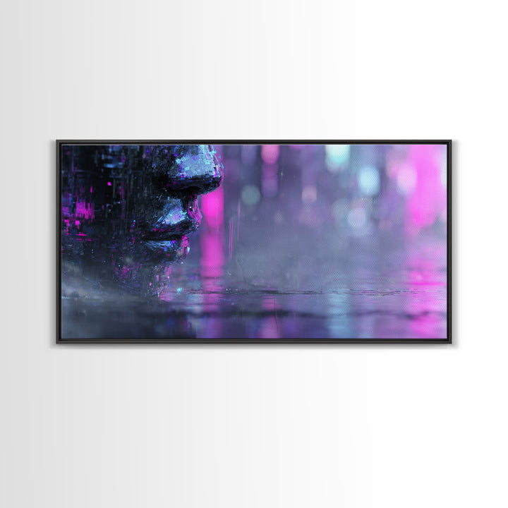 Abstract Ai Face Formed from Light Fragments Canvas Print, Futuristic Art, Extra Large Wall Art, Living Room Decor, Future, FUT-2x1-94