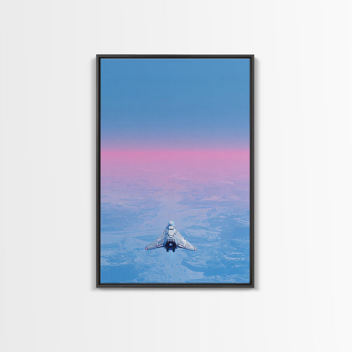 Minimal Spacecraft over a Clean Planet Horizon Canvas Print, Futuristic Art, Steampunk Decor, Living Room Decor, Oil Painting, FUT-2x3-15