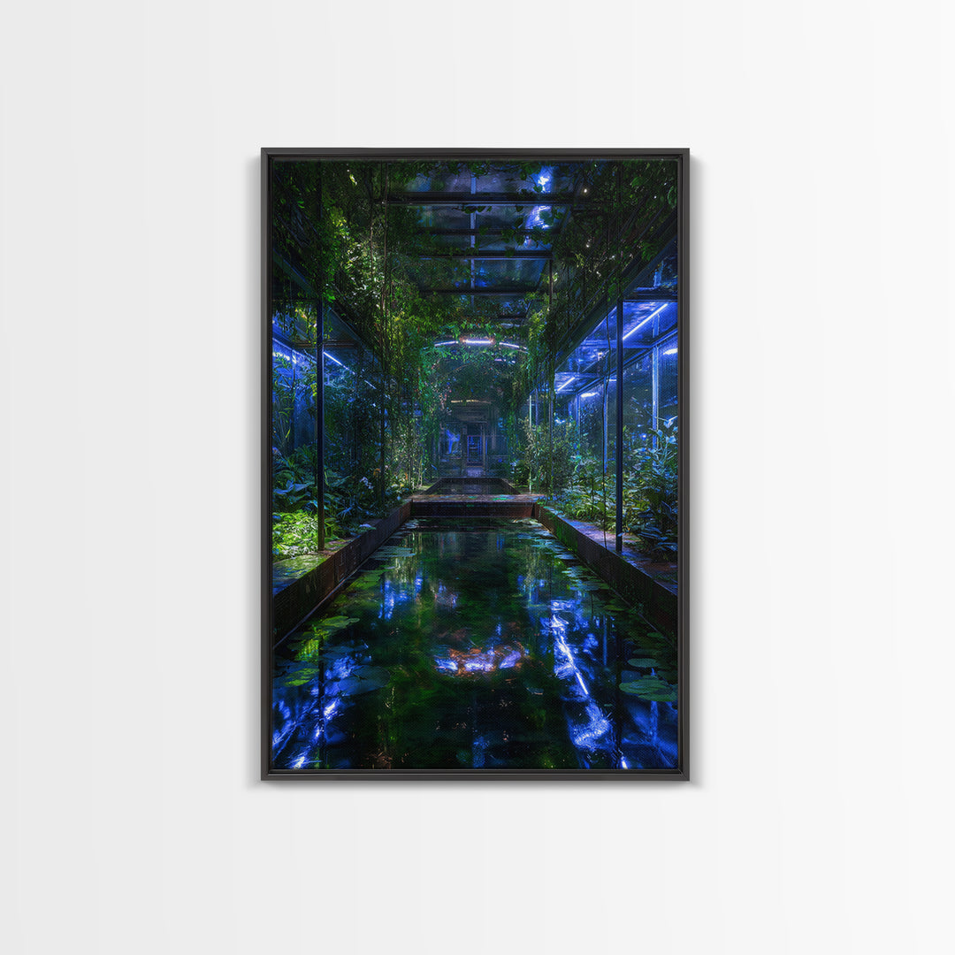 Bioluminescent Garden in a Future Habitat Framed Canvas Print, Futuristic Art, Printable Wall Art, Living Room Decor, Future, FUT-2x3-36