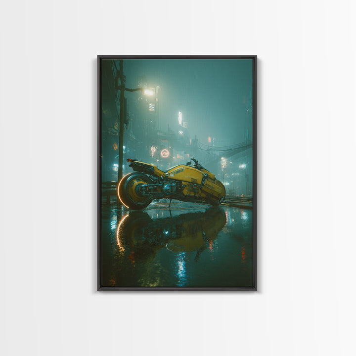High Speed Hover Bike Trail of Light Framed Canvas Print, Futuristic Art, Modern Art, Living Room Decor, Fine Art, Future, FUT-2x3-4