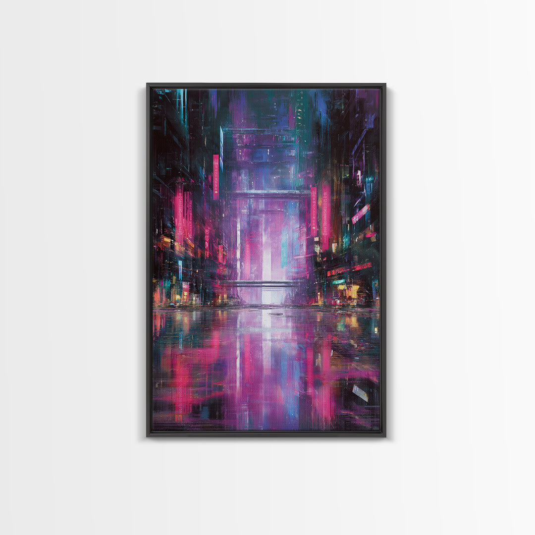 Digital Aurora Above a Clean White City Framed Canvas Print, Futuristic Art, Modern Art, Living Room Decor, Abstract Art, FUT-2x3-56