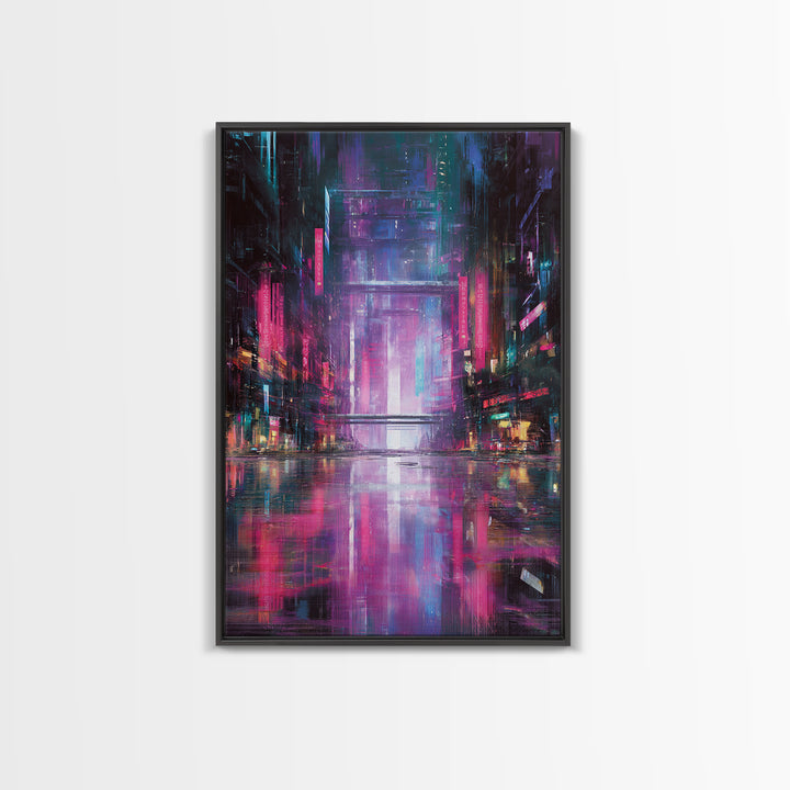 Digital Aurora Above a Clean White City Framed Canvas Print, Futuristic Art, Modern Art, Living Room Decor, Abstract Art, FUT-2x3-56
